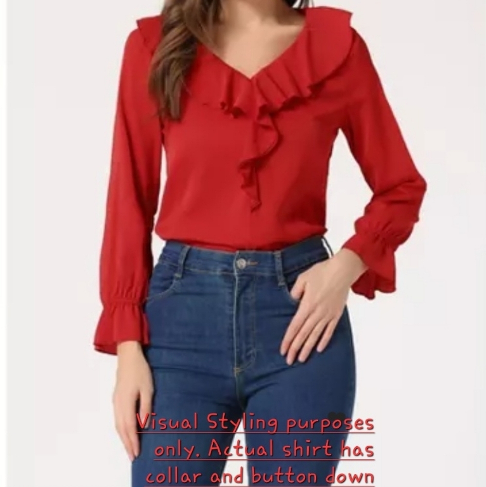 Milano Vibrant Red Ruffle Front Blouse